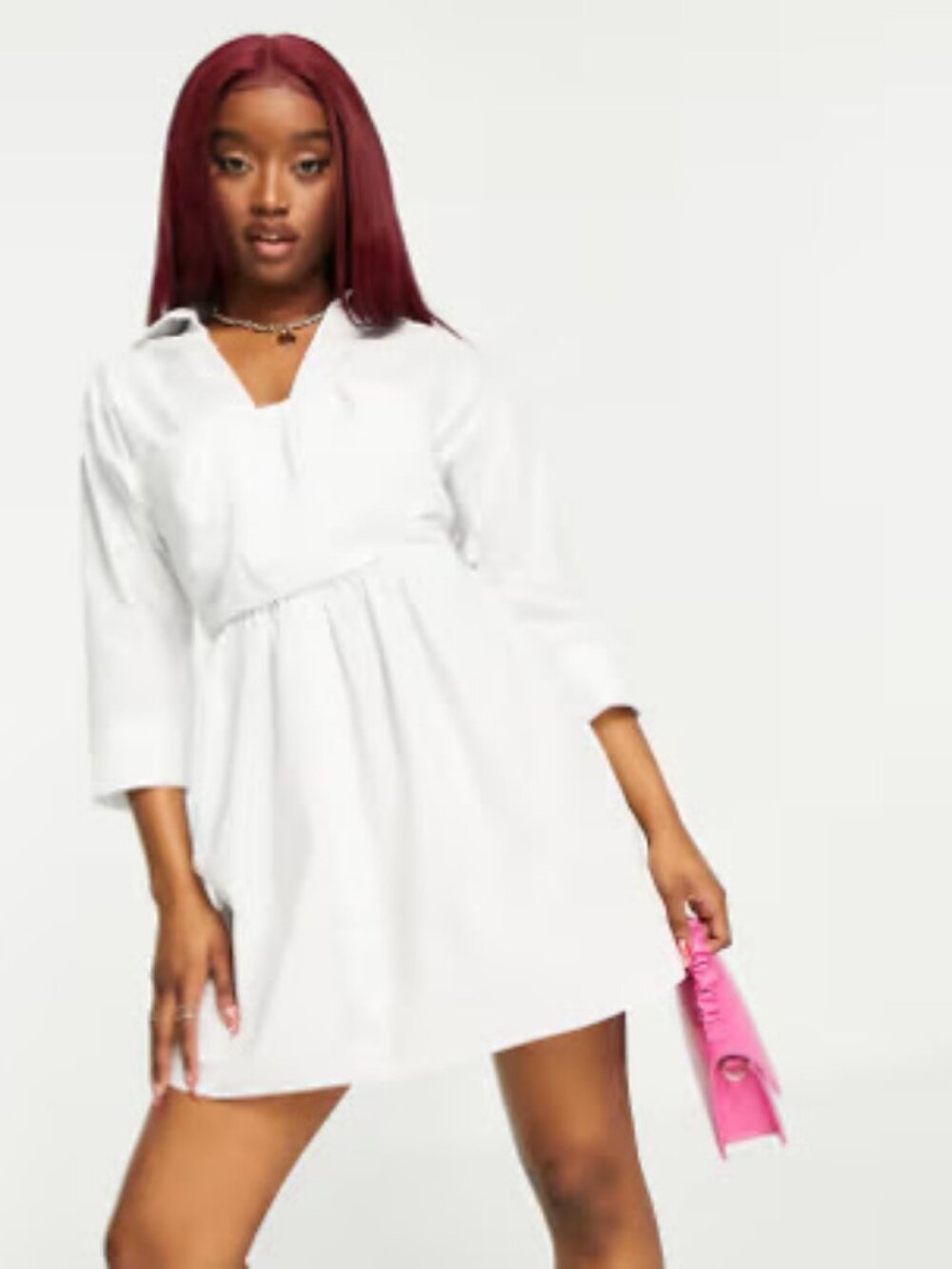 ASOS Design 2 in 1 bandeau crop top mini white cotton shirt dress 10